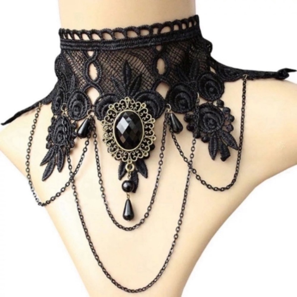 2 LEFT!!Black Lace & Crystal Vintage Style Choker